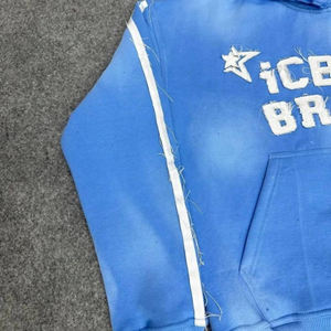 Custom Winter Lightweight Cotton Tracksuit Custom Applique Embroidered Patch Men Casual Distressed Washed Zip Rhinestone Hooded - Product Image 4