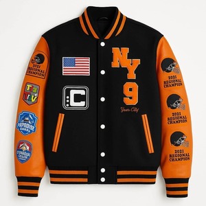 Chaqueta universitaria de lana personalizada a granel con bordado completo, chaqueta con letras retro de moda para uso promocional y minorista - Product Image 1