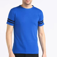 T-shirt personnalisé pour homme, bleu royal, manches à double rayure noire, séchage rapide, vêtements de sport athlétiques, mélange coton-polyester, directement de l'usine de Sialkot