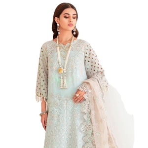 Costume Salwar Kameez en organza fait à la main pakistanais avec broderie en filet Dupatta pour les fêtes de la collection de vêtements de cérémonie - Product Image 1