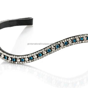 Cinta personalizada de 3 filas, cristal transparente y turquesa, con forma de onda mega ostentosa, banda de cuero negro prémium para cejas de caballo, precio al por mayor - Product Image 5