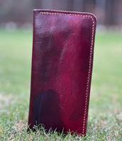 Portefeuille long pliable en cuir de vachette véritable tanné au végétal, fait main, avec doublure en polyester, pour homme