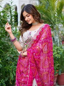 Conjunto de Lehenga Choli de Rayón de Seda Premium para Mujer, con Estampado Digital y Dupatta Bandhani, para Fiestas y Bodas, de Unity Luxure - Product Image 4