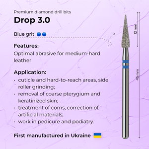 Broca de Diamante para Uñas OEM Formula Profi 3.0mm, Grano Azul, Acero Inoxidable Premium, para Limpiar Cutículas - Product Image 3
