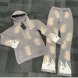 Ensemble survêtement délavé à l'acide avec broderie imprimée personnalisée Pull coupe ample Sweat à capuche et jogging unisexe avec fermeture éclair Street wear pour hommes - Product Image 6