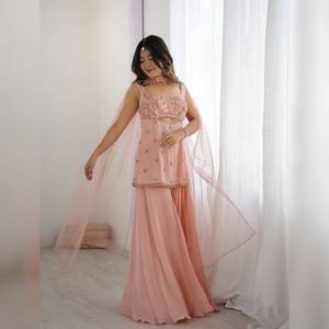 Vêtements ethniques indiens Nouveau Designer Party Wear Heavy Broderie Sharara Salwar Kameez Collection Quick Dry Toutes les saisons - Product Image 1