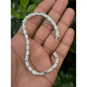 กำไลข้อมือเทนนิสทรงมรกตพลอยอะความารีนธรรมชาติ เงินแท้ 925 งานแฮนด์เมด เครื่องประดับอัญมณีชั้นดี ขายส่ง - Product Image 4