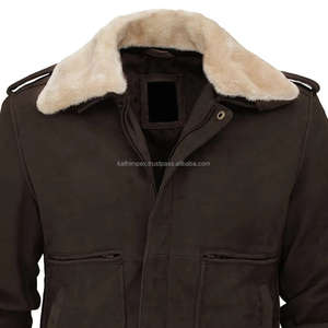 Ready Stock Brown <b>Suede</b> Leather <b>Jacket</b> for Men <b>Bomber</b> Style Flight Shearling Winter Outerwear for Urban Outdoor Comfort - Product Image 4
