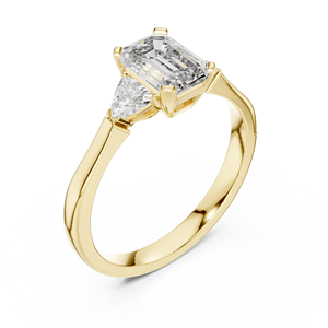 Bague de fiançailles en or massif 14K 18K avec diamant de laboratoire taille émeraude et accent latéral taille triligne, certifiée IGI DEF VVS OEM - Product Image 3