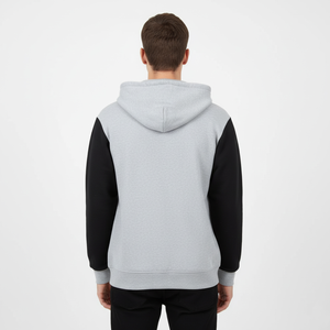 Sudadera con capucha completa para hombre, gris y negra con mangas en contraste, logotipo personalizado, ropa deportiva informal, chaqueta atlética para gimnasio, top de fitness y ropa deportiva. - Product Image 2