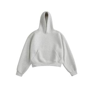 2000s mode coréenne sweats à capuche courts survêtement gris avec grande poche 100% coton ODM approvisionnement pour l'hiver - Product Image 1