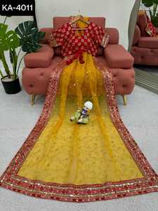 Saree en soie d'organza lourd de port de festival de mariage indien avec Sequnce avec le travail de fil et le chemisier de travail de Sequnce de soie de Mono Benglori - Product Image 5