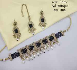 Super <b>Gold</b> Plated Alloy Crystal Rhinestone Ethnic Necklace Earrings Maang Tikka <b>Set</b> Women's Engagement Anniversaries Weddings - Product Image 1