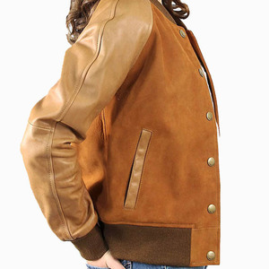 Veste en cuir suédé Femme Vêtements décontractés Qualité supérieure Votre logo Veste universitaire en daim avec manches en cuir - Product Image 2