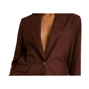 Blazer in velluto a coste River Island marrone scuro, taglia US 6, doppiopetto, chiusura a bottone singolo, tinta unita con ricamo - Product Image 2