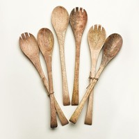 Cucharas de madera para comer, juego de cuchara Natural para mezclar y agitar miel, té y Soda, 6 piezas