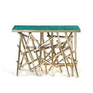 Oval Long Shape Metal Stainless Steel Furniture <b>Console</b> <b>Table</b> With Unique Design <b>Glass</b> Top Transparent Shade Furniture Supplies - Product Image 2