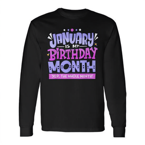 T-shirt à manches longues et col rond pour adultes, en coton, unisexe, promotionnel, « Janvier est mon mois d'anniversaire » - Product Image 2