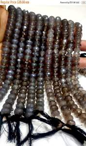 Rosario de alta calidad, cuentas de piedras preciosas, calcedonia gris Natural, Rondelle, tamaño de 10mm, Micro facetado, 8 pulgadas de largo, impresionantes cuentas grises - Product Image 3