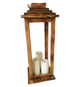 Linternas de velas de madera Portavelas de madera con mango de metal para decoraciones de interiores linterna y decoración del hogar al aire libre - Product Image 2