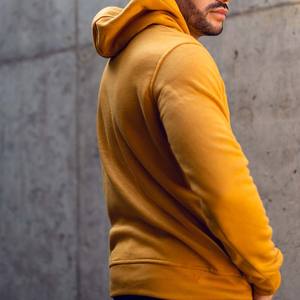 สีเหลืองผู้ชายแข็งผ้าฝ้ายเฮฟวี่เวทเสื้อสวมหัวมีฮู้ด - Product Image 3