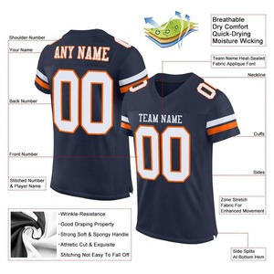 Camiseta de Fútbol Personalizada | Uniforme de Fútbol de Primera Calidad | Fabricante OEM y ODM, Balón de Fútbol Americano Personalizado, Auténtico, de Malla Azul Marino, Blanco y Naranja - Product Image 2