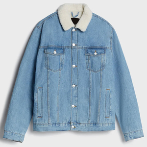 Veste en jean personnalisable 100% coton bleu clair à simple boutonnage pour l'hiver fabricant de gros OEM - Product Image 1