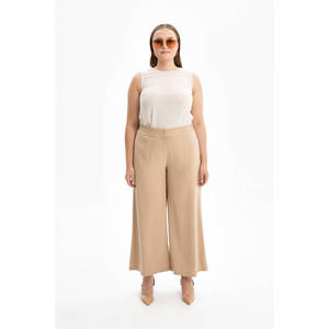Pantalones de Crepé Holgados de Cintura Alta Elástica en Color Beige para Mujer, Casuales de Otoño - Product Image 2