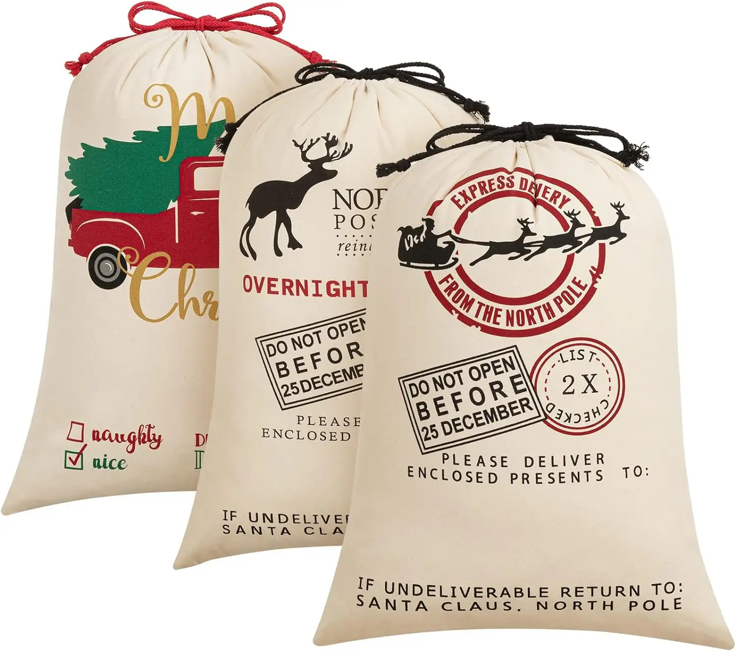 Vente chaude Sac Cadeau De Noël Avec Cordon Santa Sacs Bonbons Cookie Stockage Grand Sac Arbre De Noël Ornement Festival