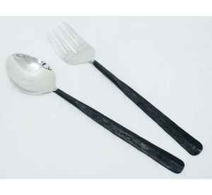 Service décoratif en métal de 15 ml, ensemble de service à salade avec poignée noire en acier inoxydable gaufré, outils à salade - Product Image 5