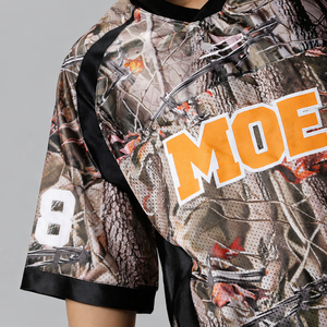 Maillot de football américain en maille pour hommes, imprimé camouflage, coupe oversize, streetwear respirant, haut de sport à manches courtes, logo personnalisé OEM - Product Image 4