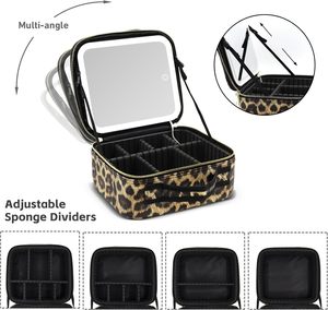 Trousse de maquillage avec miroir lumineux, organisateur de maquillage de voyage éclairé 3 couleurs de luminosité réglable, trousse de maquillage avec miroir et lumière - Product Image 4