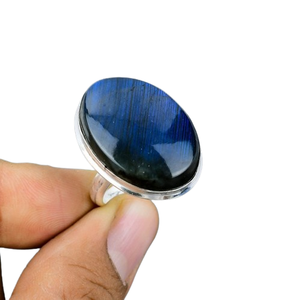 Anillo de bodas Sólido 925 Joyas de plata esterlina Fuego azul natural Labradorita Piedra preciosa Anillo hecho a mano 925 Sello Joyería de plata - Product Image 1