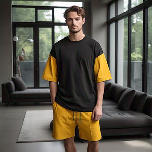 Camiseta de gran tamaño, pantalones cortos, conjunto de dos piezas para hombre, conjunto de pantalones cortos para correr con hombros caídos, conjunto corto de algodón y poliéster 100% de peso medio para hombre - Product Image 3