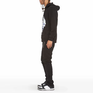 Brodé Coton Polaire Fermeture Éclair À Capuche Solide Pantalon Évasé Survêtement Hiver Joggers Ensembles Conception Empilée Plus La Taille - Product Image 6