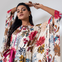 Kaftan en mousseline de soie à fleurs, édition limitée, doux et crémeux, élégant pour femme, vêtement d'été, tissus de haute qualité, décontracté, teinture unie