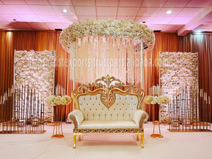 Mariage asiatique en métal sculpté en argent canapé de scène design fleuri canapé pakistanais moderne mariage Heena événements meubles USA DST exportations - Product Image 3