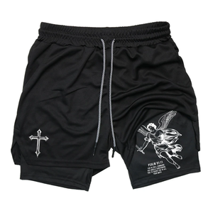 Angel Cross Graphic 2 in 1 Workout Running <b>Shorts</b> for Men Gym Athletic Quick Dry <b>Shorts</b> with Phone Pocket <b>Towel</b> Loop Activewear - Product Image 1