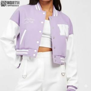 Cropped Varsity <b>Jacket</b> Women Premium Quality <b>Leather</b> And Wool Baseball Letterman <b>Jacket</b> For Women's <b>Long</b> Sleeve Custom <b>Leather</b> - Product Image 1