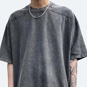 Camiseta de cuello redondo de gran tamaño para hombre, camiseta de manga corta informal de verano con lavado ácido Premium, moda para exteriores, uso diario - Product Image 3