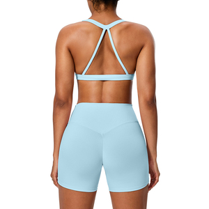 Short de Yoga de Compression respirant pour femmes ensemble de soutien-gorge séchage rapide extensible coupe en V Scrunch dos Fitness vêtements de sport avec doublure en Spandex - Product Image 2