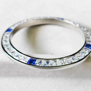 Custom EXPORTS Luxira Jewels Ruby Gems Stainless Steel Handmade <b>Watch</b> Bezel <b>Ring</b> White Blue Baguette Sapphire Style Square - Product Image 2