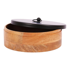 Pot en bois de haute qualité avec couvercle en métal meilleure qualité à la main casserole de luxe forme ronde cuisine de table nourriture accessoires chauds - Product Image 1