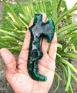 Ensemble de couteaux hache en cristal vert faits à la main, lame en verre fantastique, objet de collection, couteau en pierre taillé à la main, cadeau décoratif - Product Image 5
