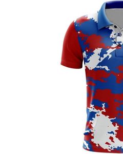 Camiseta Polo Personalizada para Hombre, Estampado Abstracto Rojo, Azul y Blanco, Manga Corta, Cuello con Botones, Corte Ajustado Informal, Top de Verano a la Moda - Product Image 2