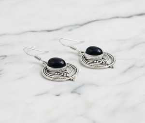 <b>Black</b> Onyx Stud <b>Earrings</b> Sterling Silver Gold Plated Cute Layered Balinese Artisan Jewelry for Anniversary and Party Occasions - Product Image 4