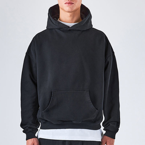 Haute qualité grande taille hommes à capuche surdimensionné goutte épaule poids lourd coton sans fil imperméable brodé tricoté armure - Product Image 1