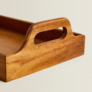 Bandeja de madera de mango de tamaño personalizado con acabado natural y mango cómodo para servir aperitivos y té - Product Image 5