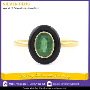 SPJ Anillo Personalizado Precio de Fábrica Joyería 14K Oro Sólido Oval Big Halo Negro Onyx Bisel Esmeralda Anillo Producible en 10K/18K - Product Image 2