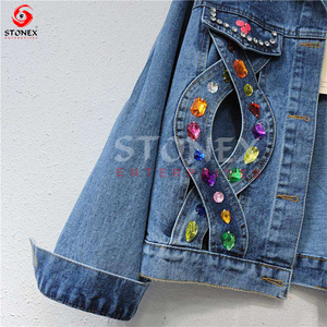 Femmes Automne Nouvelle Mode Irrégulière Cristal Perles Oversize Femmes Jean Veste En Gros Vestes Personnalisées - Product Image 4